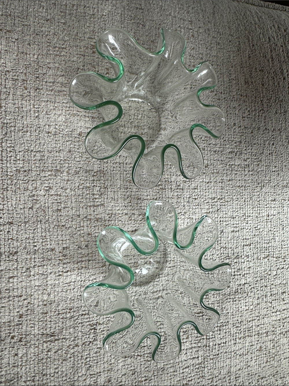 Vintage Hand Blown Handkerchief Ruffled Art Glass Candle Holders (Set of 2)